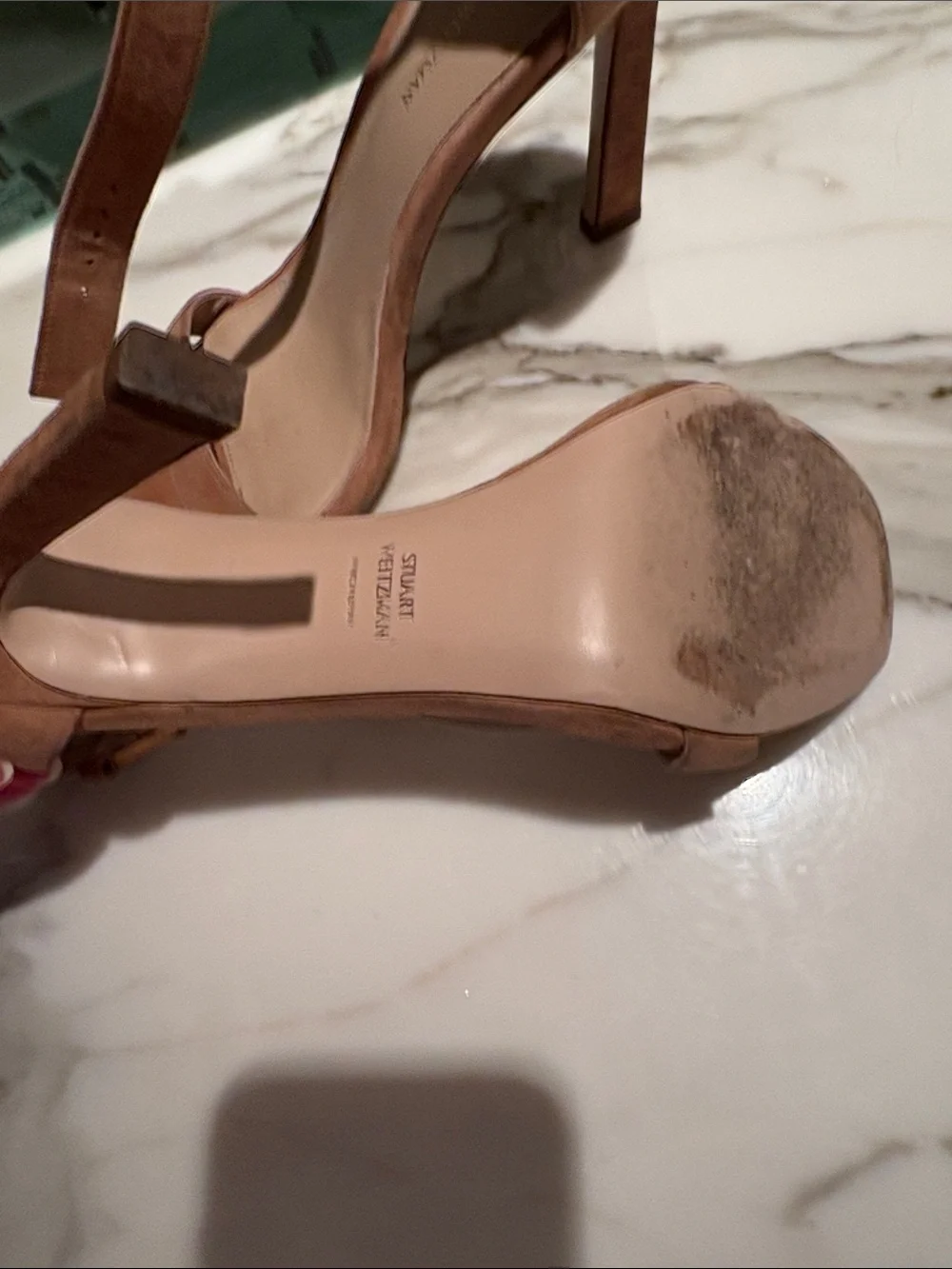 Stuart Weitzman Suede Ankle-Tie Heels in Cognac